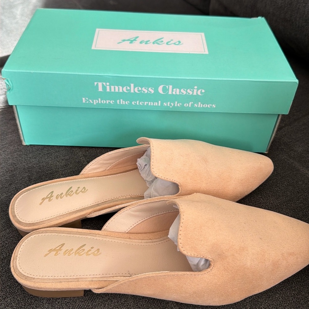Nude suede mules